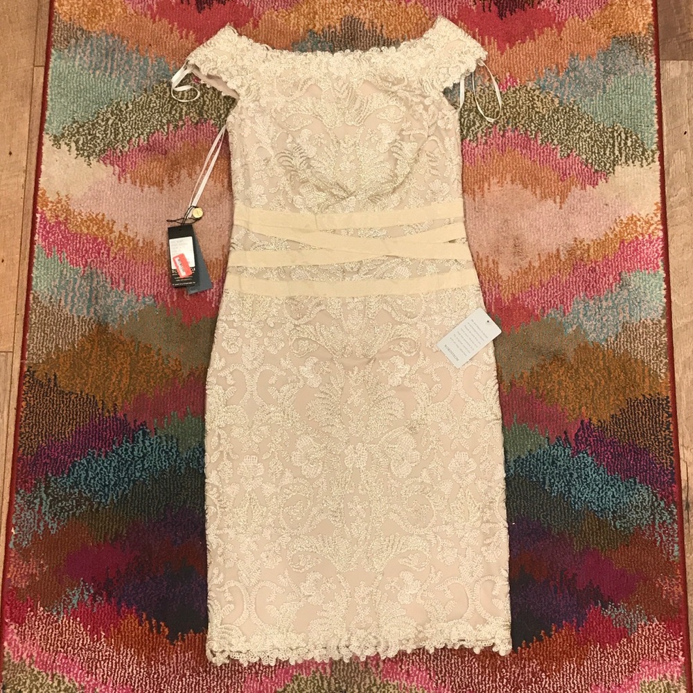 Tadashi Shoji Metallic and Cream Dress